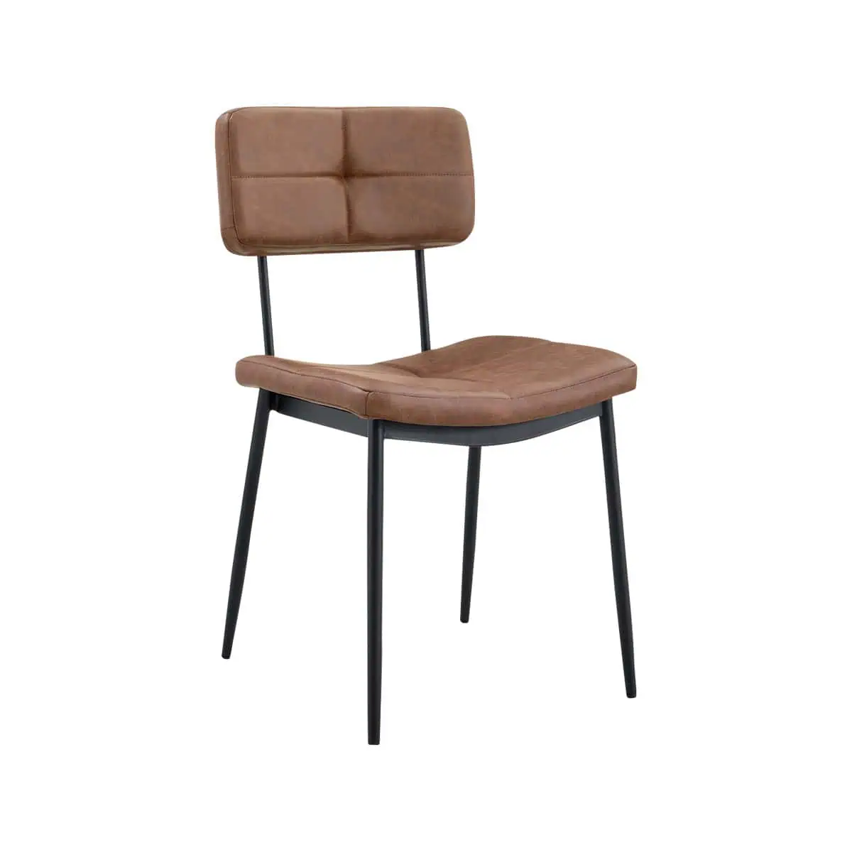 Super-Seat | Gerlon vintage leren design stoel cognac | Cognackleurig leren stoel met vierkante stiksels, metalen poten, licht gebogen vloerkleed. | Horecameubilair