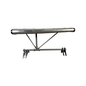 Super-Seat | The Navigator vintage bijzettafel metaal 178x75cm | Ronde metalen bijzettafel met klinknagels, schuine steunen en metalen voet, zilvergrijs. | Horecameubilair