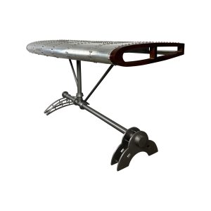 Super-Seat |The Navigator vintage bijzettafel metaal 178x75cm |Vintage metalen tafel met zilveren vleugelblad, houten rand en stoer industrieel onderstel. | Horecameubilair