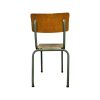 Super-Seat | Vintage groene metalen stoel met houten zitting, gebogen rug, 4 groene poten. | Horecameubilair