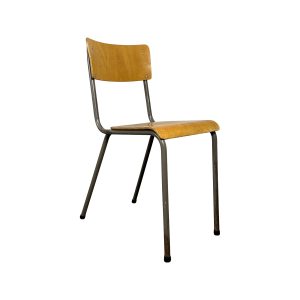 Super-Seat | Lichtbruin houten zitvlak en rugleuning, grijze metalen poten, schoolstijl. | Horecameubilair