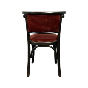 Super-Seat | Ruby Thon vintage caféstoel Zwart houten frame, gebogen poten, fluweelrode zitting en rugleuning. | Horecameubilair