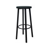 Super-Seat |The Rietveld industriele vintage schoolstoelen zwart / zwart|Zwarte stalen barkruk met ronde zitting, voetsteun en rechte poten; industrieel vintage ontwerp. | Horecameubilair