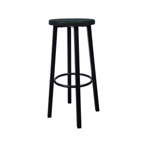 Super-Seat |The Rietveld industriele vintage schoolstoelen zwart / zwart|Zwarte stalen barkruk met ronde zitting, voetsteun en rechte poten; industrieel vintage ontwerp. | Horecameubilair