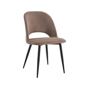 Super-Seat | Maison design stoelen velours Mokka Stoel in zacht mokka velours met gebogen vloerkleed en zwarte metalen poten, modern ontwerp. | Horecameubilair