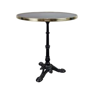 Super-Seat | Ronde tafel zwart blad met gouden rand, zwart onderstel, metaal, 3 poten. | Horecameubilair