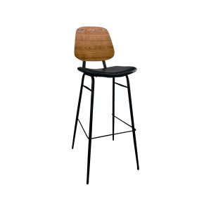 Super-Seat | Maison design stoelen velours Mokka barkruk | Barkruk met houten rugleuning, zwart velours zitting, zwarte metalen poten. | Horecameubilair