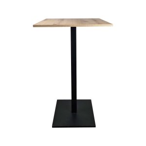 Super-Seat |Horeca statafels eiken melamine met zwart onderstel 67x67cm Vierkante tafel, eiken melamine blad, zwart metalen voet, witte achtergrond. | Horecameubilair