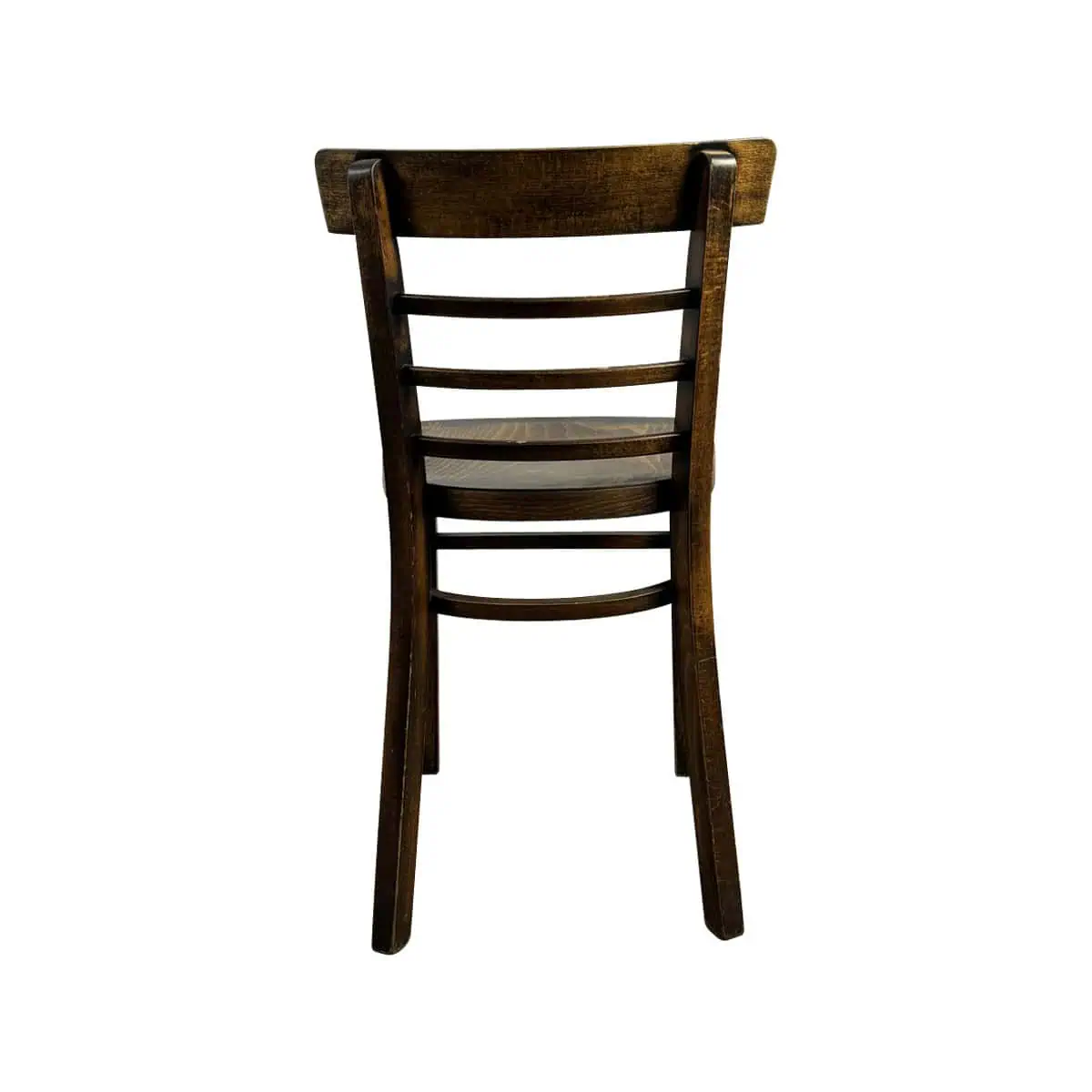 Super-Seat | Milo Thon vintage houten stoel bruin | Donkerbruine houten stoel, ladderleuning, vlakke zitting, rechte poten. | Horecameubilair