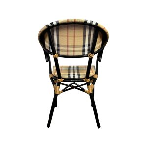 Super-Seat | The Vicktor vintage houten zwart metalen schoolstoelen | Zwarte metalen frame, beige geruite zitting/leuning, gele koord accenten. | Horecameubilair