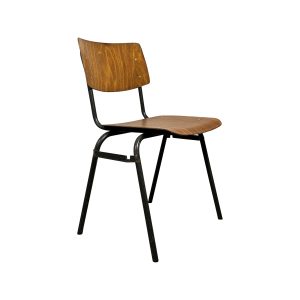 Super-Seat | Houten zitvlak en rugleuning, zwart metalen frame, zichtbare schroeven. | Horecameubilair