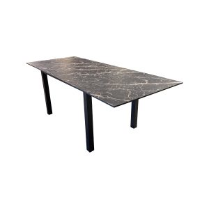 Super-Seat | Houten bierbank met groene metalen poten, vintage stijl, tegen witte achtergrond. | Horecameubilair