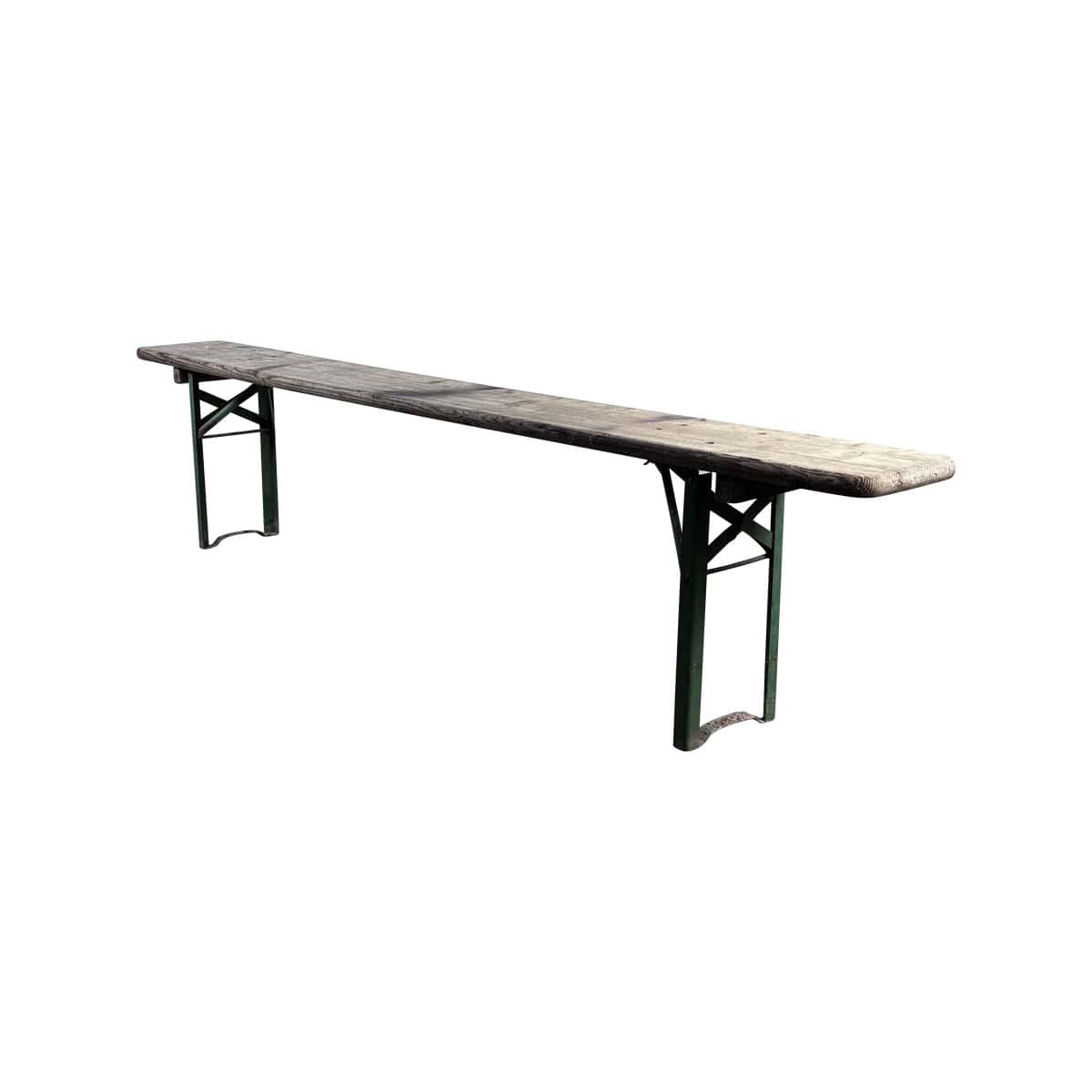 Vintage houten bierbanken groen metalen poten 180cm