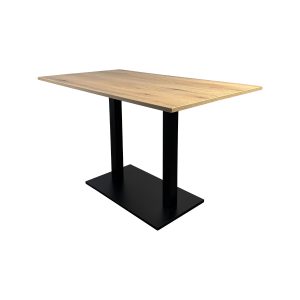 Super-Seat |Licht houten rechthoekige tafel met zwarte metalen poten en voet, passend bij vintage schoolstoelen. | Horecameubilair