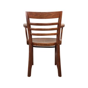 Super-Seat | Houten stoel met ladder-rugleuning, gebogen armleuningen en vier poten van licht eiken tegen witte achtergrond. | Horecameubilair