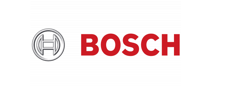 Super-Seat | Grijze metalen ronde H-embleem met rechts in dikke rode letters BOSCH, op witte achtergrond. | Horecameubilair