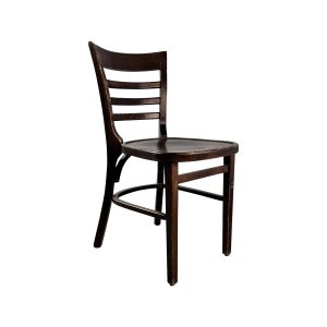 Super-Seat | Sateliet Thon Café stoel | Donkerbruine houten stoel met gebogen vloerkleed, platte zitting en drie horizontale spijlen. | Horecameubilair