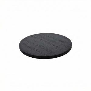 Super-Seat | Ronde zwarte tafelbladen Zwarte houten tafelblad, rond, subtiel houtnerfpatroon op witte achtergrond, modern en stijlvol. | Horecameubilair