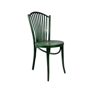 Super-Seat | Houten stoel met gebogen lattenrug, vier poten en warme cognackleur, op witte achtergrond. | Horecameubilair