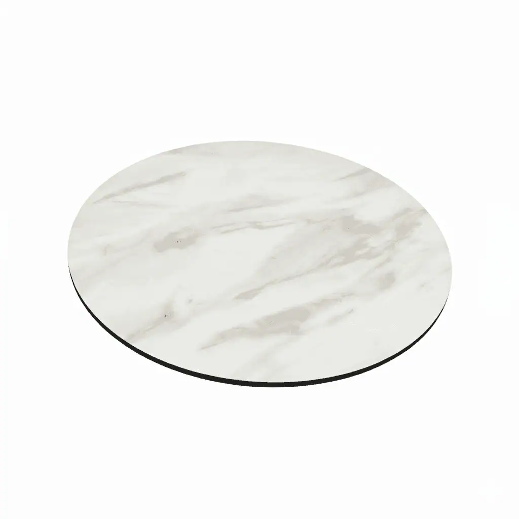 Super-Seat | HPL horeca (terras) tafelbladen wit marmer 70cm rond HPL tafelblad, 70cm, wit-grijs marmerpatroon, moderne uitstraling. | Horecameubilair