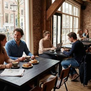 Super-Seat | Houten tafels, stoelen en barkrukken; houten en metalen materialen, warme tinten, grote ramen. | Horecameubilair