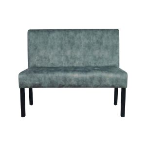 Super-Seat | Wat je gaat tegenkomen zijn stoelen, tafels, barkrukken, picknick tafels en andere soort tafels en stoelen | Moderne bank met rechte rugleuning, grijs gemêleerde stof en zwarte poten, op een witte achtergrond. | Horecameubilair